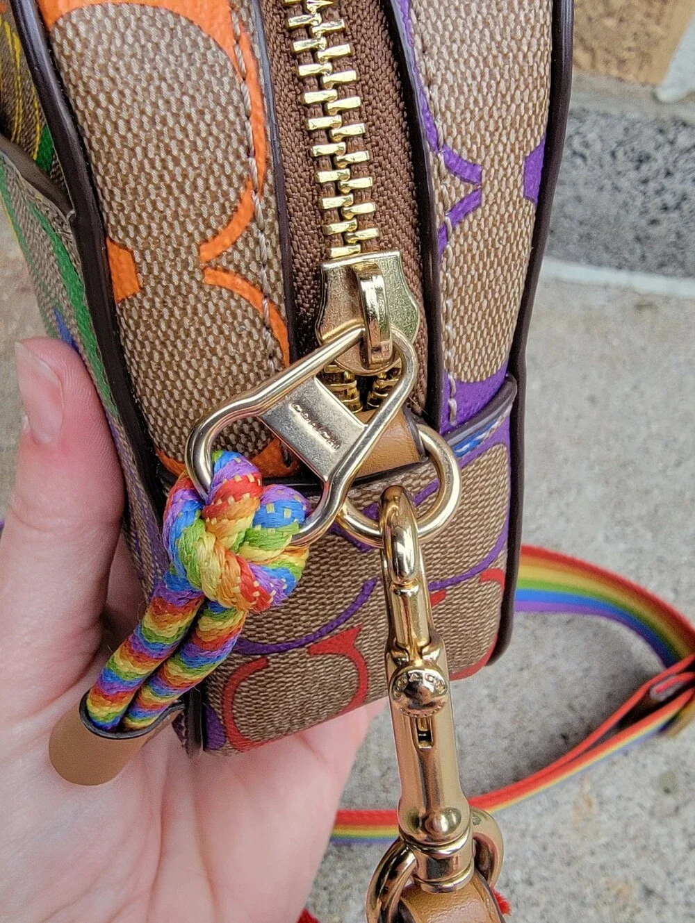 Coach Khaki Rainbow Signature Mini Camera Crossbody C4227